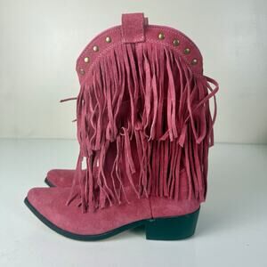Smoky Mountain Boots Size 6 Suede Western Fringe Cowboy Pull On Up Pink